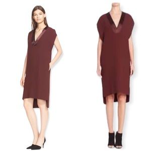 Vince Satin Trim V Neck Shift Dress